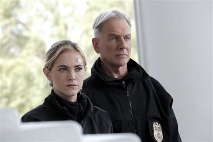 Emily Wickersham and Mark Harmon talking in a kitchen in 'NCIS'