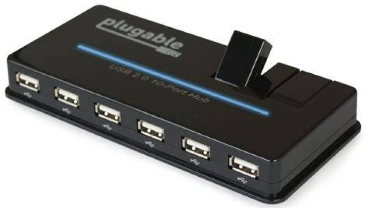 Plugable USB Hub, 10 Port USB 2.0 with 20W Power Adapter and Two FlipUp Ports