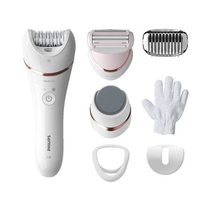 The Philips Epilator Series 8000 comes with several attachments for versatile hair removal